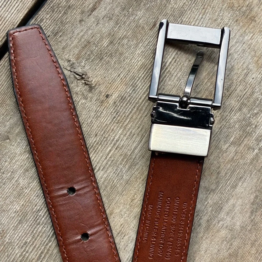 Men's Reversible Belt L 45 Black Carbon Fiber Cognac Brown Gunmetal BucklE